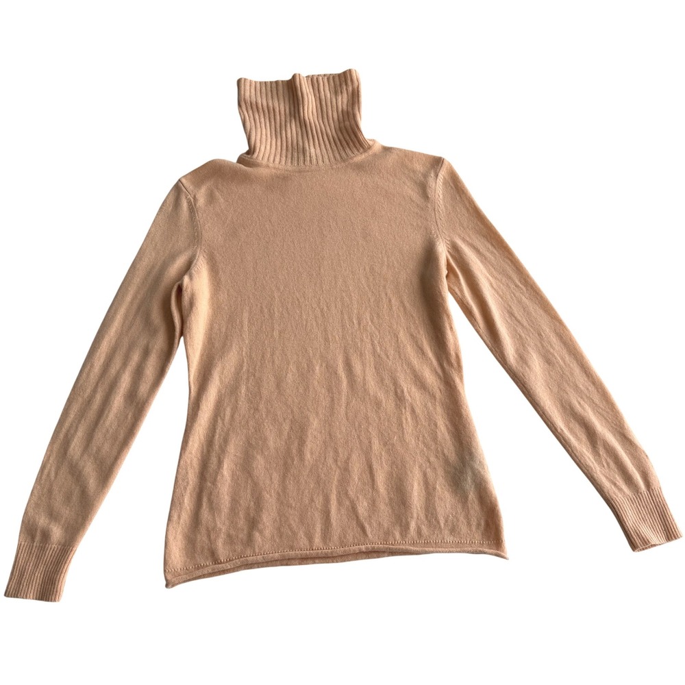 Lafayette 148 Blush Peach Cashmere Fitted Turtleneck Sweater sz Small